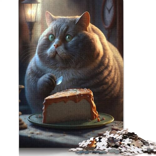 520-teiliges Puzzle, lustiges quadratisches Puzzle mit dickem Katzenkuchen für Erwachsene und Holzpuzzle, Familienaktivität, 520 Teile (52 x 38 cm) von GQmoney