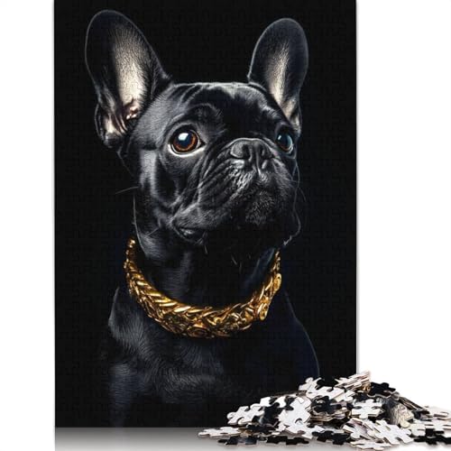520-teiliges Puzzle, schwarz-goldene französische Bulldogge, für Erwachsene, Holzpuzzle, Lernspielzeug, 520 Teile (52 x 38 cm) von GQmoney