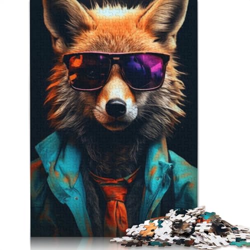 520-teiliges Puzzle „Coole Sonnenbrille, roter Fuchs“, quadratisches Puzzle für Erwachsene, Holzpuzzle, Lernspielzeug, 520 Teile (52 x 38 cm) von GQmoney