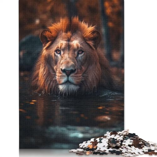 520-teiliges Puzzle „Löwe schwimmt im Fluss“, Puzzles für Erwachsene, Holzpuzzles, Lernspiele für Erwachsene und 520 Teile (52 x 38 cm) von GQmoney