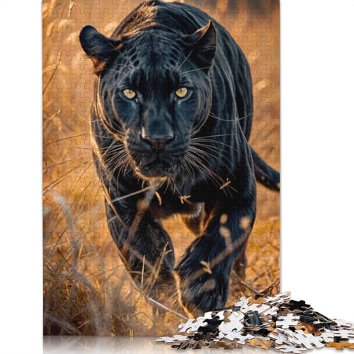 520-teiliges Puzzle „Majestätischer schwarzer Panther“, quadratisches Puzzle für Erwachsene, Holzpuzzle, Lernspielzeug, 520 Teile (52 x 38 cm) von GQmoney