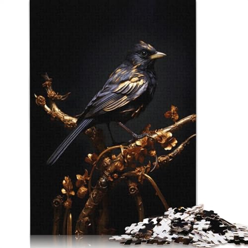 520-teiliges Puzzle „Schwarz-Goldener Spatz 01“, quadratische Puzzles für Erwachsene und Holzpuzzles, Heimdekoration, Puzzle 520 Teile (52 x 38 cm) von GQmoney