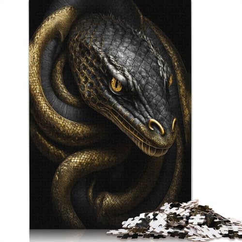 520-teiliges Puzzle „Schwarz-goldene Schlange“, kreatives quadratisches Puzzle für Erwachsene und Holzpuzzle, Lernspielzeug, 520 Teile (52 x 38 cm) von GQmoney