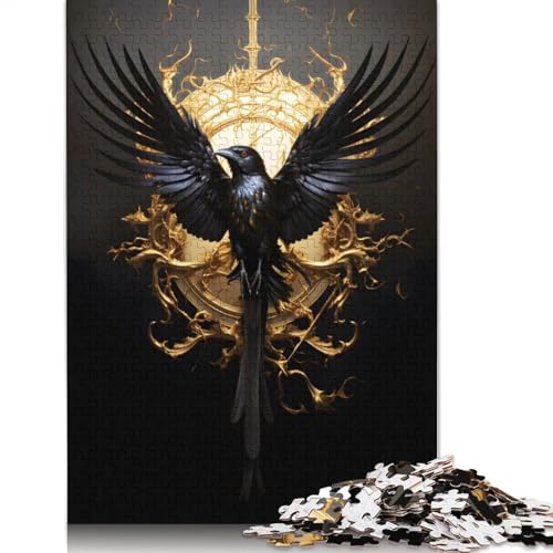 520-teiliges Puzzle „Schwarze und goldene Krähe 01“, kreatives quadratisches Puzzle für Erwachsene und Holzpuzzle, Lernspielzeug, 520 Teile (52 x 38 cm) von GQmoney