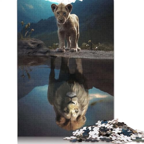 520-teiliges Puzzle für Erwachsene, „Das Löwenjunge, Reflexion“, quadratisches Holzpuzzle für Erwachsene, Lernspiel, Herausforderungsspielzeug, 520 Teile (52 x 38 cm) von GQmoney