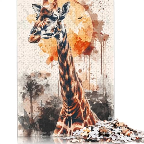 520-teiliges Puzzle für Erwachsene, Giraffe, Sonne, Aquarell, kreatives quadratisches Holzpuzzle für Erwachsene, Lernspiel für Erwachsene, 520 Teile (52 x 38 cm) von GQmoney