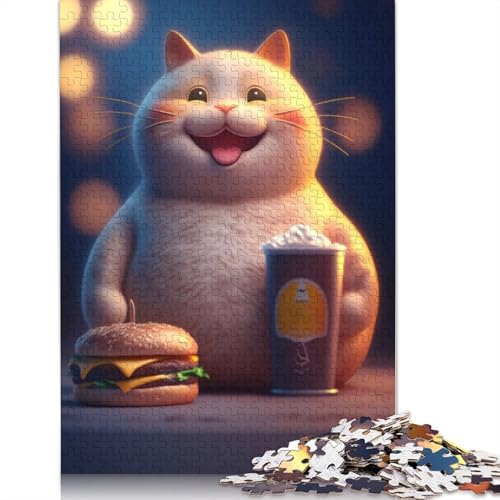 520-teiliges Puzzle für Erwachsene, Maneki Neko Burger Cat Puzzle, Holzpuzzle für Erwachsene, Familienunterhaltungsspielzeug, 520 Teile (52 x 38 cm) von GQmoney