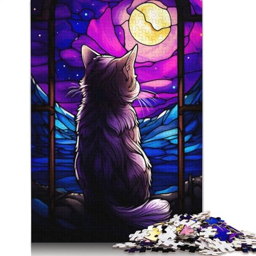 520-teiliges Puzzle für Erwachsene, Munckhin-Katze, Buntglas-Puzzle, quadratisches Holzpuzzle für Erwachsene, Lernspiel, Herausforderungsspielzeug, 520 Teile (52 x 38 cm) von GQmoney