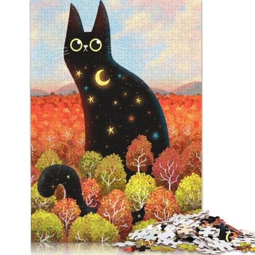 520-teiliges Puzzle für Erwachsene, Schwarze Katze mit Sternen, quadratisches Puzzle für Erwachsene und Holzpuzzle, Lernspiel, Herausforderungsspielzeug, 520 Teile (52 x 38 cm) von GQmoney
