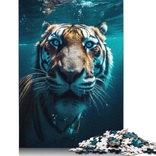 520-teiliges Puzzle für Erwachsene, lustiges Unterwasser-Tiger-Puzzle, quadratisches Holzpuzzle für Erwachsene, Lernspiel, Herausforderungsspielzeug, 520 Teile (52 x 38 cm) von GQmoney