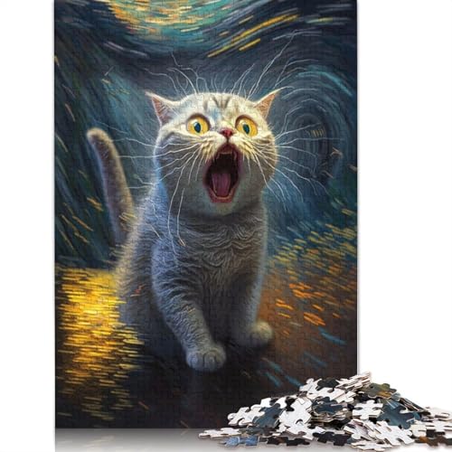 520-teiliges Puzzle für Erwachsene, lustiges quadratisches Van-Gogh-Katzen-Puzzle für Erwachsene und Holzpuzzle, einzigartige Herausforderungsspiele, 520 Teile (52 x 38 cm). von GQmoney