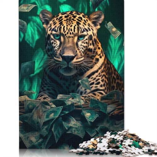 520-teiliges Puzzle für Erwachsene, sattes Leopardengrün, quadratisches Geld-Puzzle für Erwachsene und Jugendliche, Holzpuzzle, Heimkunstdekor, 520 Teile (52 x 38 cm) von GQmoney