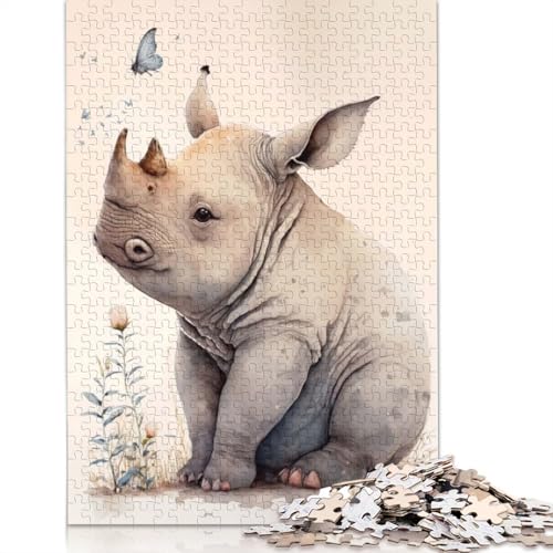 520-teiliges Puzzle für Erwachsene, süßes Baby-Nashorn-Malpuzzle, quadratisches Holzpuzzle für Erwachsene, Lernspiel, Herausforderungsspielzeug, 520 Teile (52 x 38 cm) von GQmoney