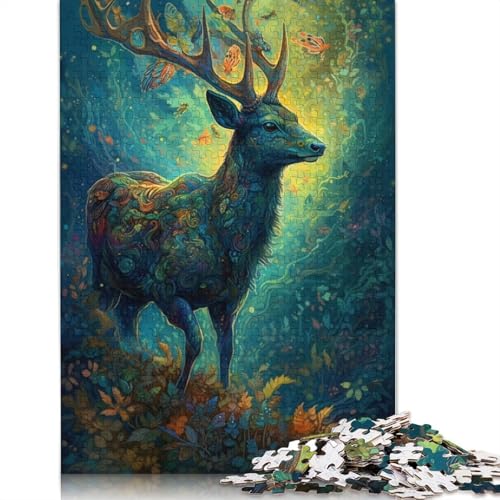 520-teiliges Puzzle mit Hirsch- und Blumenmotiv, kreatives quadratisches Puzzle für Erwachsene und Holzpuzzle, anspruchsvolles Spiel, 520 Teile (52 x 38 cm) von GQmoney