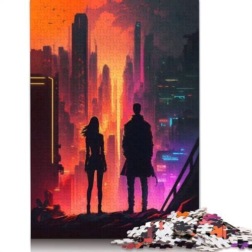 520-teiliges Puzzle mit Sonnenuntergangs-Anime-Stadtbild für Erwachsene, Holzpuzzles für Erwachsene und Jugendliche ab 12 Jahren, 520 Teile (52 x 38 cm) von GQmoney