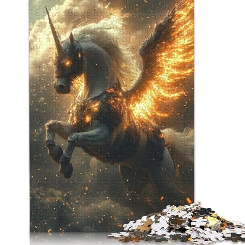 520-teiliges Puzzle mit feurigem geflügeltem Einhorn für Erwachsene, Puzzle für Erwachsene und Jugendliche, Lernspiel, 520 Teile (52 x 38 cm) von GQmoney