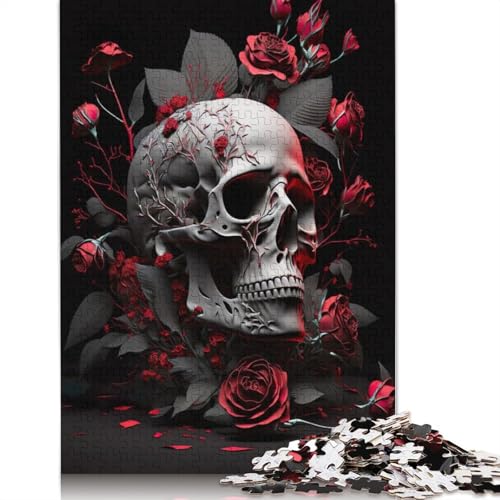 520-teiliges Puzzle mit roten Rosen und Totenkopfmotiv für Erwachsene und Teenager, Holzpuzzle für Erwachsene, Heimdekoration, Puzzlespielzeug, 520 Teile (52 x 38 cm) von GQmoney