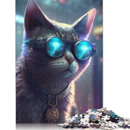 520-teiliges Puzzlespiel, Cyberpunk-Katzen-Puzzle für Erwachsene, Holzpuzzle, Lernspiel, Herausforderungsspielzeug, 520 Teile (52 x 38 cm) von GQmoney