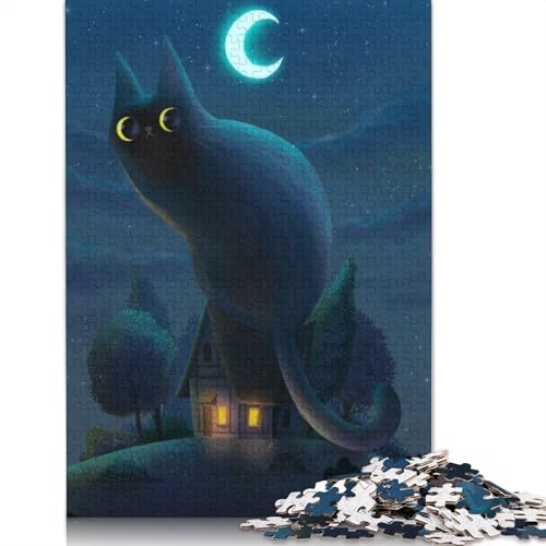 520-teiliges Puzzlespiel, riesiges Nachtkatzen-Puzzle für Erwachsene, Holzpuzzle, Lernspiel, Herausforderungsspielzeug, 520 Teile (52 x 38 cm) von GQmoney