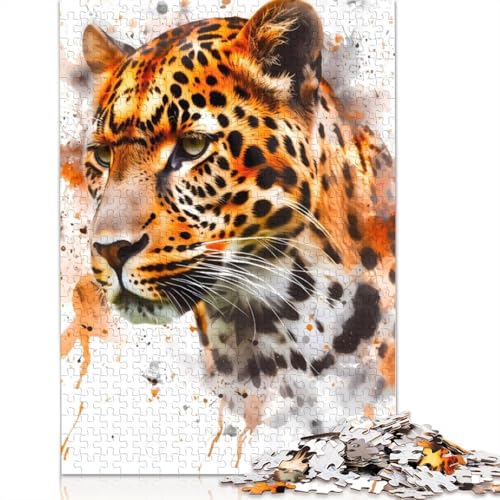 520-teiliges Puzzlespiel mit Leoparden-Aquarell, Puzzle für Erwachsene, Holzpuzzle, Lernspiel, Herausforderungsspielzeug, 520 Teile (52 x 38 cm) von GQmoney