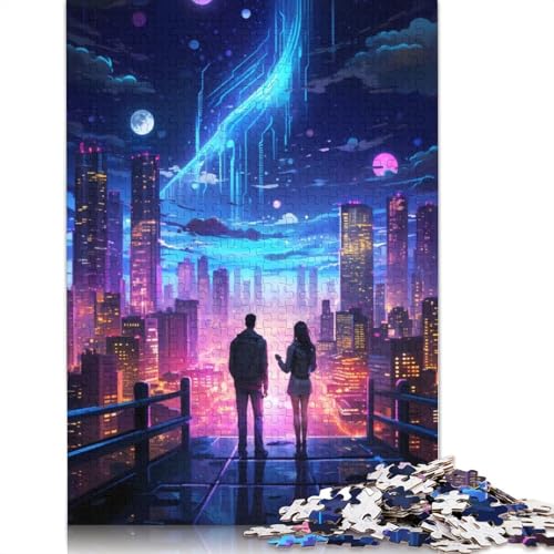 520-teiliges Technologie-Stadtnacht-Puzzle für Erwachsene und Teenager. Holzpuzzle für Erwachsene, Lernspiel, Herausforderungsspielzeug, 520 Stück (52 x 38 cm) von GQmoney