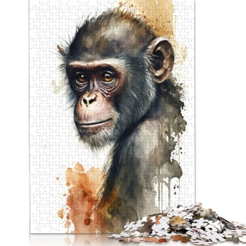 AFFE in Aquarell-Puzzle für Erwachsene und Kinder. Skurrile Herausforderung, Spielzeug, Lernspiel, Heimdekoration, ab 14 Jahren, 520 Teile (52 x 38 cm) von GQmoney