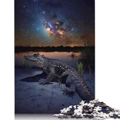 Alligator unter den Sternen, Puzzle für Erwachsene, 1000 Teile, 100% recycelte Holzplatte, Denksportaufgaben für Erwachsene, für Jungen oder Mädchen, 1000 Teile (75 x 50 cm) von GQmoney