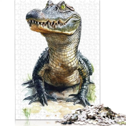 Aquarell-Alligator-Porträt-Puzzle für Erwachsene und Kinder. Skurrile Herausforderung, Spielzeug, Lernspiel, Heimdekoration, Geschenke, 1500 Teile (85 x 57 cm) von GQmoney