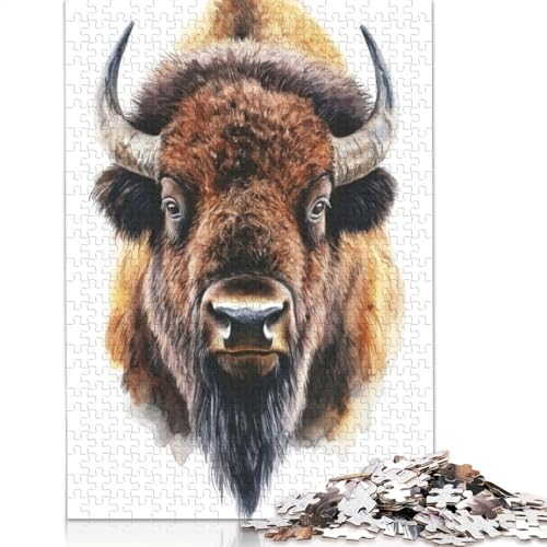 Aquarell-Bison-Porträt-Puzzles für Erwachsene und Kinder. Unmögliches Herausforderungsspielzeug, Lernspiele, Heimdekoration, Geschenke, 520 Teile (52 x 38 cm) von GQmoney