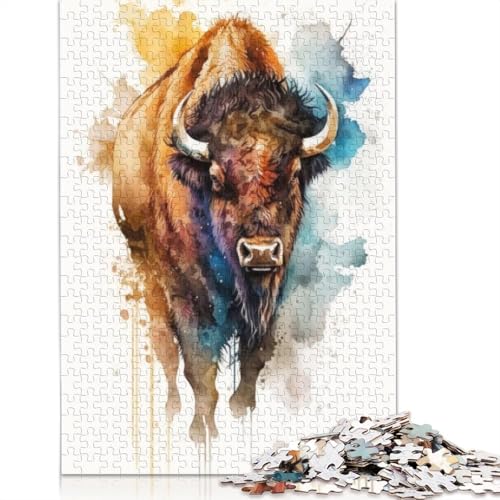Aquarell-Bison-Puzzle für Erwachsene, 1500 Teile, anspruchsvolle Familienspiele, Denkspiele für Kinder ab 12 Jahren, 1500 Teile (85 x 57 cm) von GQmoney