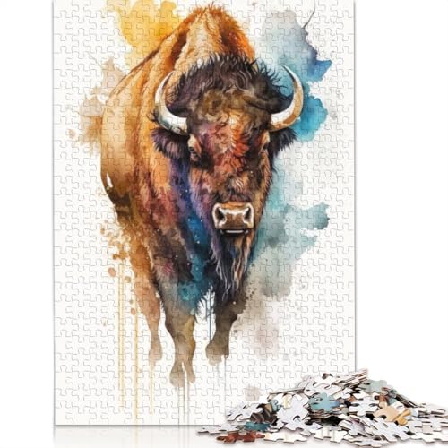 Aquarell-Bison-Puzzle für Erwachsene und Kinder. Skurriles Herausforderungsspielzeug, Lernspiel, Heimdekoration, ab 14 Jahren, 1000 Teile (75 x 50 cm) von GQmoney