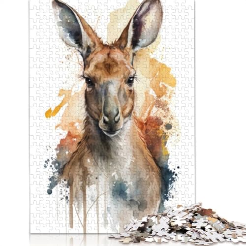 Aquarell-Känguru-Porträt-Puzzle für Erwachsene und Kinder. Unmögliches Herausforderungsspielzeug, Lernspiel, Heimdekoration, ab 14 Jahren, 520 Teile (52 x 38 cm) von GQmoney