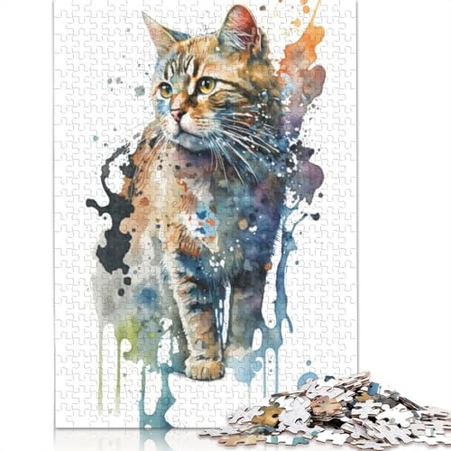Aquarell-Katzenmalerei-Puzzles für Erwachsene und Kinder. Unmögliches Herausforderungsspielzeug, Lernspiele, Heimdekoration, Geschenke, 520 Teile (52 x 38 cm) von GQmoney