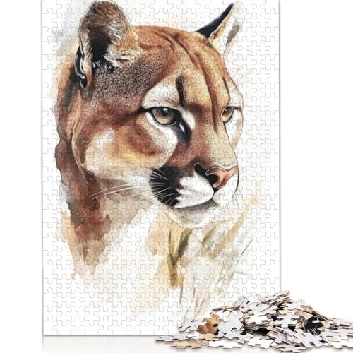Aquarell-Puzzle mit Puma-Porträt, Puzzle für Erwachsene und Kinder, unmögliche Herausforderung, Spielzeug, Lernspiel, Heimdekoration, Geschenke, 1000 Teile (75 x 50 cm) von GQmoney