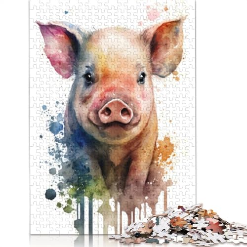 Aquarell-Puzzle mit Schweineporträt, Puzzles für Erwachsene und Kinder, skurrile Herausforderung, Spielzeug, Lernspiele, Heimdekoration, Geschenke, 520 Teile (52 x 38 cm) von GQmoney