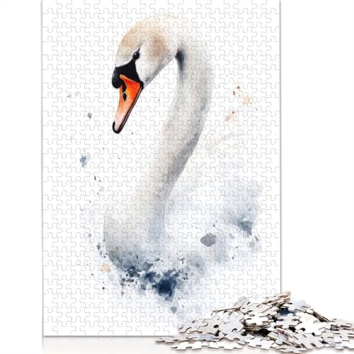 Aquarell-Schwanenporträt-Puzzle für Erwachsene und Kinder. Wunderliches Herausforderungsspielzeug, Lernspiel, Heimdekoration, Geschenke, 1000 Teile (75 x 50 cm) von GQmoney