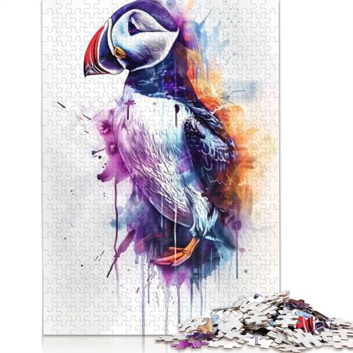 Atlantischer Papageientaucher, Aquarell, 1000 Teile, Puzzle für Kinder ab 18 Jahren, Familienaktivität, Puzzle, Lernspiele, schwierig und herausfordernd (75 x 50 cm) von GQmoney