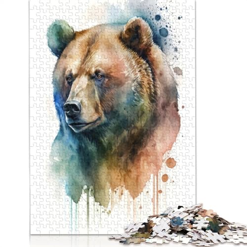 Bär in Aquarell-Puzzle für Erwachsene und Kinder. Skurriles Herausforderungsspielzeug, Lernspiel, Heimdekoration, ab 14 Jahren, 520 Teile (52 x 38 cm) von GQmoney