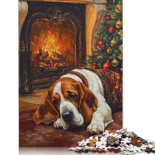 Basset Dog Weihnachtsdruck, Hund zu Weihnachten, Puzzle für Erwachsene, 1000 Teile, Papierpuzzles für Jugendliche ab 12 Jahren, 1000 Teile (75 x 50 cm) von GQmoney