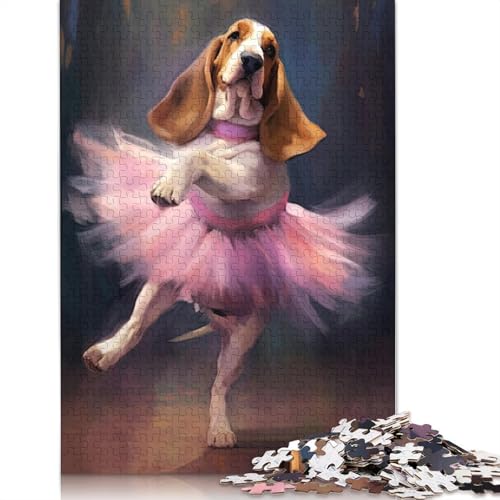 Basset Hound Ballerina Puzzle für Erwachsene und Kinder. Unmögliches Herausforderungsspielzeug, Lernspiel, Heimdekoration, Geschenke, 1000 Teile (75 x 50 cm) von GQmoney