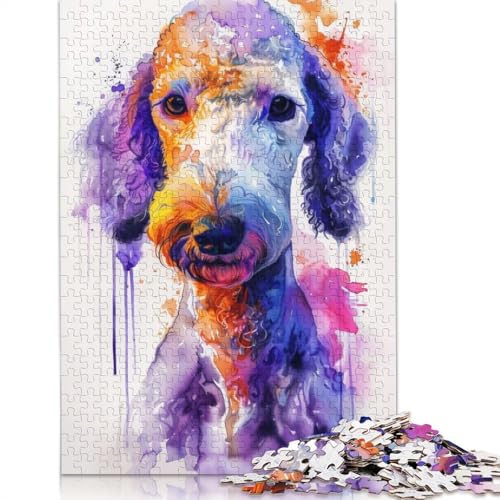 Bedlington Terrier 1000-teiliges Puzzle für Kinder ab 18 Jahren – Familienaktivitäts-Puzzle, Lernspiele, schwierig und herausfordernd (38 x 26 cm) von GQmoney