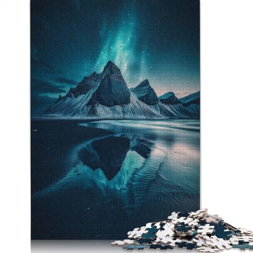 Bergreflexion unter Aurora Borealis, Puzzles für Erwachsene, schwierige und anspruchsvolle Denksportaufgaben für Erwachsene und Kinder, 520 Teile (52 x 38 cm) von GQmoney