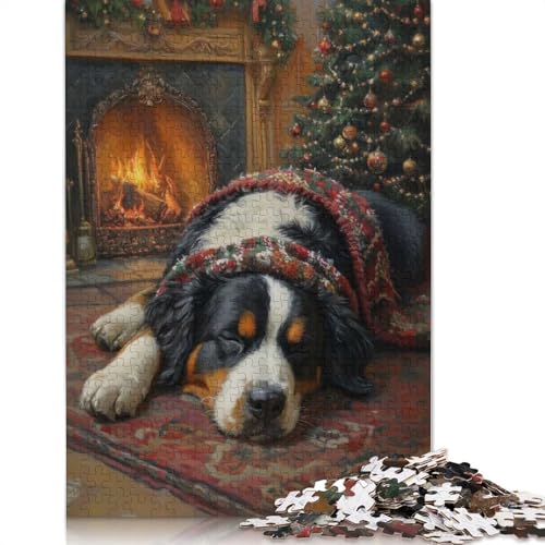 Berner Sennenhund schläft am Weihnachtskamin, Puzzle mit 1000 Teilen und Geschenken für Teenager ab 12 Jahren (75 x 50 cm) von GQmoney