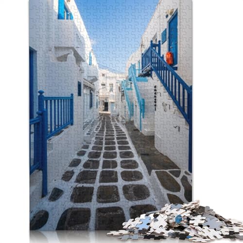Berühmte Blue Alley Mykonos-Puzzles für Erwachsene, 1000 Stück, Heimdekoration, ungewöhnliche Puzzles für Erwachsene, für Jungen oder Mädchen, 1000 Teile (75 x 50 cm) von GQmoney