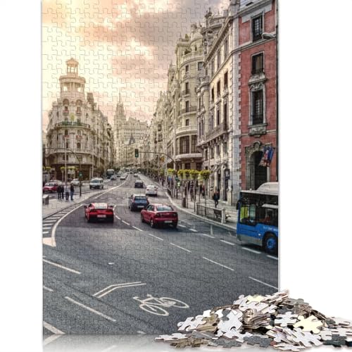 Berühmte Gran Vía, Madrid, Spanien. 520-teiliges Puzzle für Erwachsene. 100% recycelte Holzplatte. Schwierige Puzzles für Frauen und Männer. 520 Teile (52 x 38 cm) von GQmoney