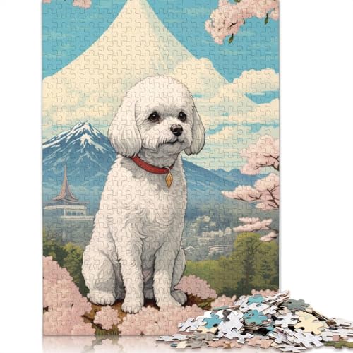 Bichon Frisé Mount Fuji, 1000-teiliges Puzzle, Familienspaß für Erwachsene und herausforderndes Spiel, Spiele zum Stressabbau und einzigartige Geschenke, 1000 Teile (38 x 26 cm) von GQmoney