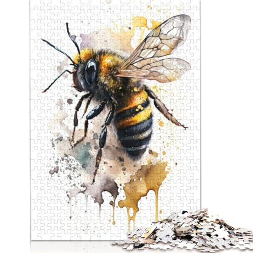 Bienen-in-Aquarell-Puzzle für Erwachsene und Kinder. Unmögliches Herausforderungsspielzeug, Lernspiele, Heimdekoration, ab 14 Jahren, 1500 Teile (85 x 57 cm) von GQmoney
