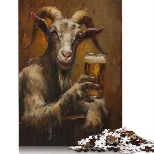 Biertrinkende Ziege, Puzzle für Erwachsene, Premium-Puzzle aus 100% recyceltem Brett, schwierige Puzzles für Kinder ab 12 Jahren, 1000 Teile (75 x 50 cm) von GQmoney