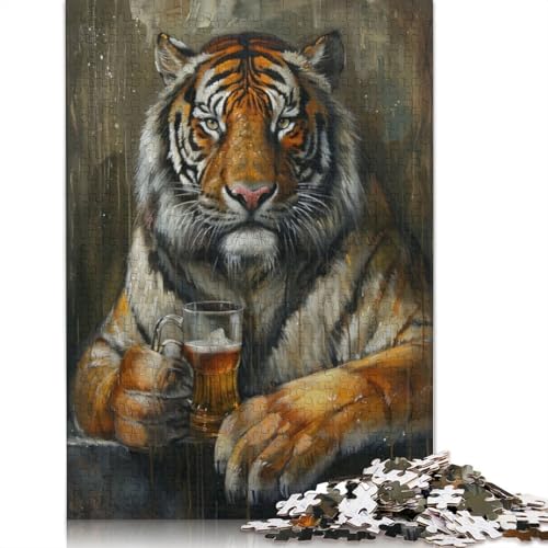 Biertrinkender Tiger, Puzzlespielzeug für Erwachsene, Lernspiel, Puzzlespiele für Erwachsene für Frauen und Männer, 520 Teile (52 x 38 cm) von GQmoney