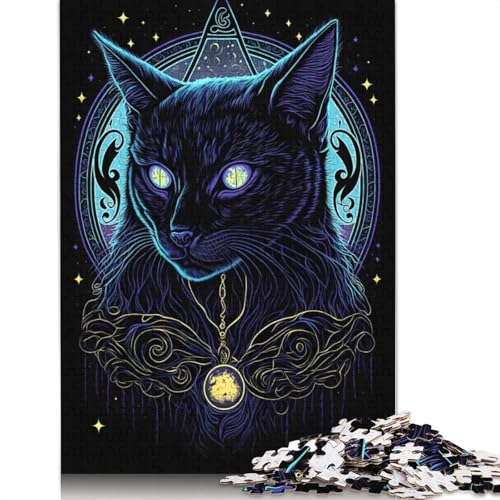 Black Light Cat 10 Puzzles für Erwachsene, 1000 Teile, Puzzle für Erwachsene und Teenager, Familienspiel, 1000 Teile (75 x 50 cm) von GQmoney